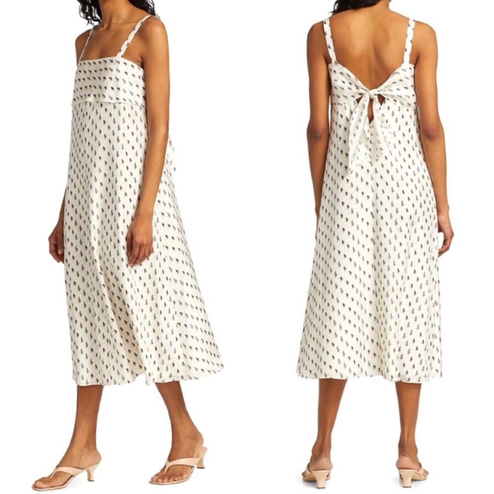 Theory Ikat 100% Silk Midi Pastel Dress Size Medium M White Blue Spring Elegant